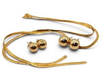 Two Pairs Of 14k Gold Earrings With Broken Herringbone Chain 3.96g Total
