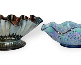 Fenton Carnival Glass Ruffled Bowls  Hearts  Flowers And Cherry Chain