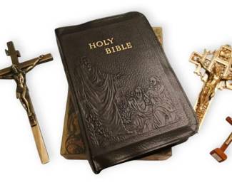 1941 Holy Bible In Original Box  Brass Crucifixes
