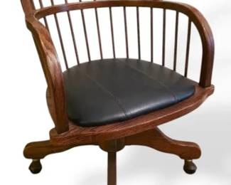 Wood Rolling Desk Chair With Faux Leather Seat