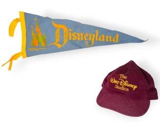 1960s Disneyland Blue Felt Pennant with Sleeping Beauty Castle  Disney Hat