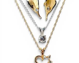 14k Yellow  White Gold Diamond Pendants w Earrings 3.75g Total