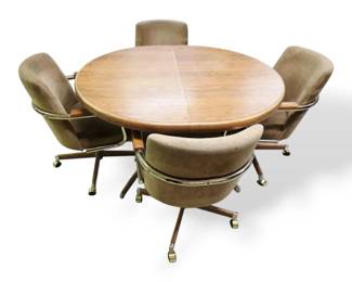MCM Chromecraft Table With Leaf And 4 Rolling Chairs