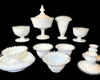 Fenton Silver Crest Milk Glass Candleholders, Vases,  More