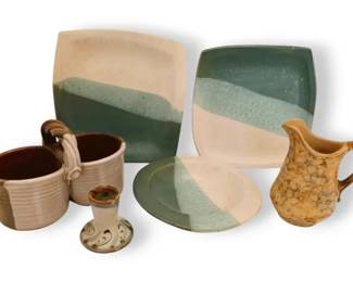 Studio Art Pottery Plates, Spongewear Pitcher,  More Pottery