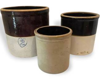Three Antique Stoneware Crocks