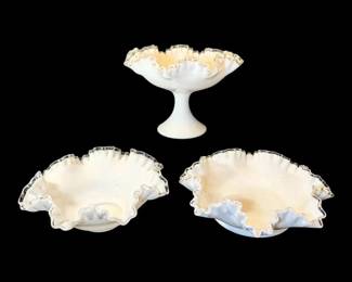 Fenton Silver Crest Ruffled Glass Pedestal  Candy Dishes