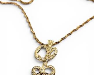 14k Gold L Monogrammed Pendant With Rope Chain 4.46g