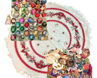Vintage Christmas Bulbs, Ornaments,  Table Cloth