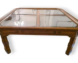 Square Wood Coffee Table With Beveled Glass Top