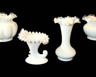 Fenton Silver Crest Ruffled Milk Glass Vases
