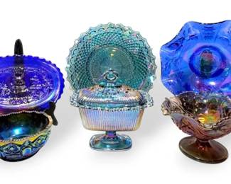 Vintage Blue  Purple Carnival Glass Dishes  Indiana, Imperial,  L.E. Smith