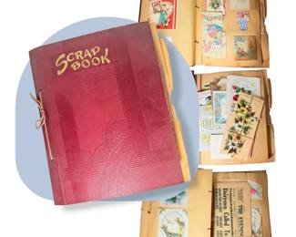 Scrapbook of Vintage Cards, Artwork,  Newspaper Clippings