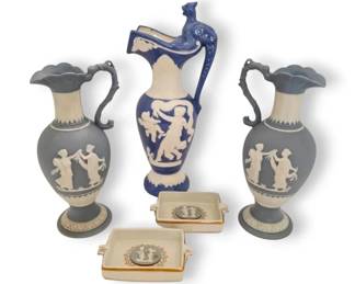 German Blue Jasperware Greek Vases  More