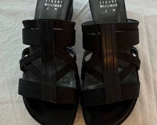 Black Elastic Strap Wedge Sandals