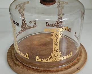 Glass Cake Dome with Wood Base, in diameter