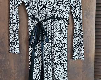 BCBGMAXAZRIA Black and White Floral Wrap Dress