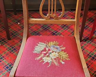 Duncan Phyfe Style Lyre Back Needlepoint Chair