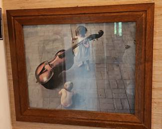 Framed Photograph of Children with Double Bass