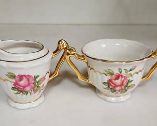 Rose Pattern Creamer and Sugar Set