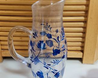 Glass Pitcher Blue Floral