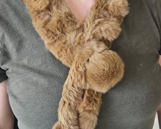 Rabbit Fur Scarf with Pompoms