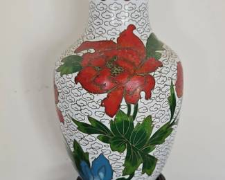 Vintage Cloisonn Vase with Peony Motif
