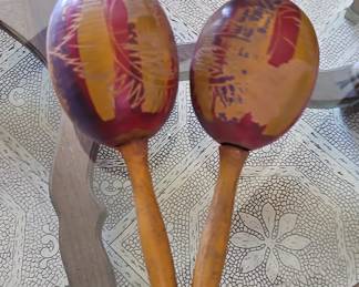 Hand Painted Wooden Maracas Pair