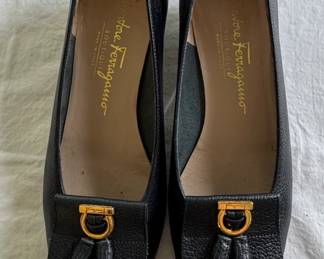 Salvatore Ferragamo Navy Leather Loafers