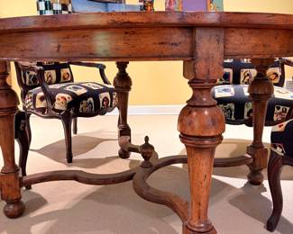 Antique Spindle table $1295 Custom Upholstered game chairs $895 set