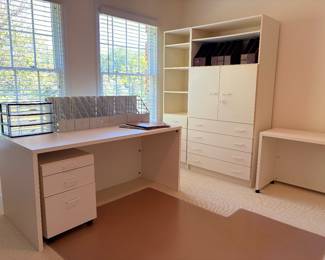 White modern office desk $95 full cabinet $60 