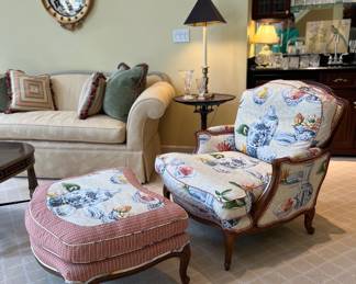 Custom Upholstered Chair and ottoman $495