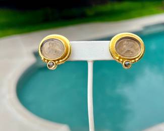 Elizabeth Locke 19kt Yellow Gold Intaglio Earrings 