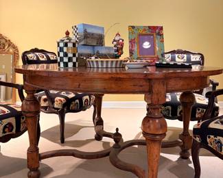 Antique Spindle table $1295 Custom Upholstered game chairs $895 set