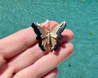 14kt Gold B.Onyx Dia Butterfly Pendant/Brooch~$495