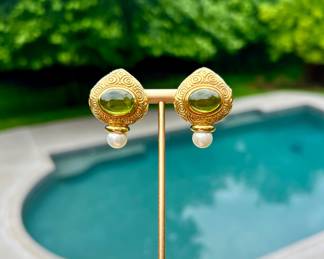 18kt Yellow Gold Peridot & Pearl Earrings~ Message For Pricing 