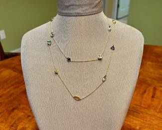18kt Yellow Gold Gemstone Station Necklace~$1295