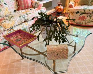 Glass & Brass Scalloped Coffee Table ~$425
