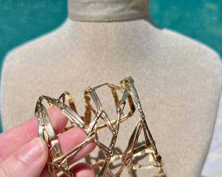14kt Yellow Gold Brutalist Cuff Bangle Bracelet 