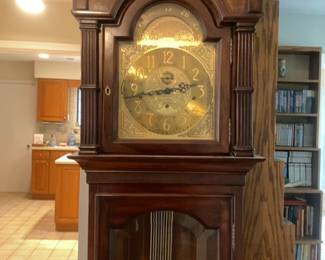 Traditional Mahogany Finish Grandfather Clock with Moon Phase Dial