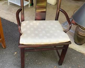 Asian Style Mahogany Finish Side Chair with Upholstered Cushion