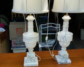 Vintage Carved Alabaster Marble Table Lamps - Pair