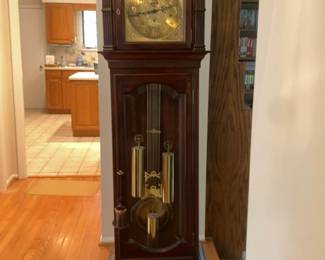 Traditional Mahogany Finish Grandfather Clock with Moon Phase Dial
