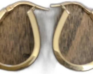 14K YELLOW GOLD OVAL HOOP PIERCED EARRINGS ITALIAN 