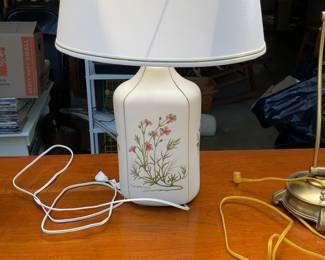 Vintage Floral Ceramic Table Lamp with White Fabric Shade