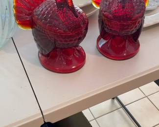 Amberina Red Glass Turkey Candy Dishes - Set of 2