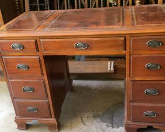 Vintage Mahogany Leather-Top Pedestal Desk