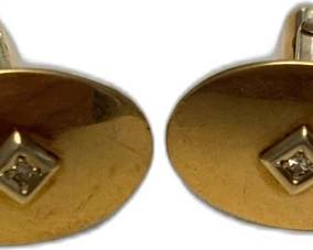 10k Vintage Gold Oval Cufflinks with Diamond-Cut Center Accents