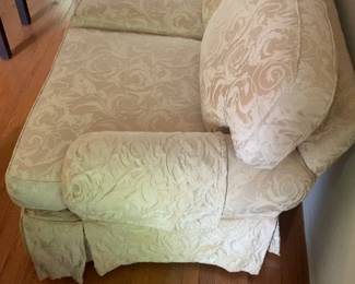 Vintage Beige Damask Skirted Sofa