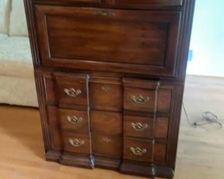 Classic Cherry Wood Secretary Hutch with Broken Pediment Top